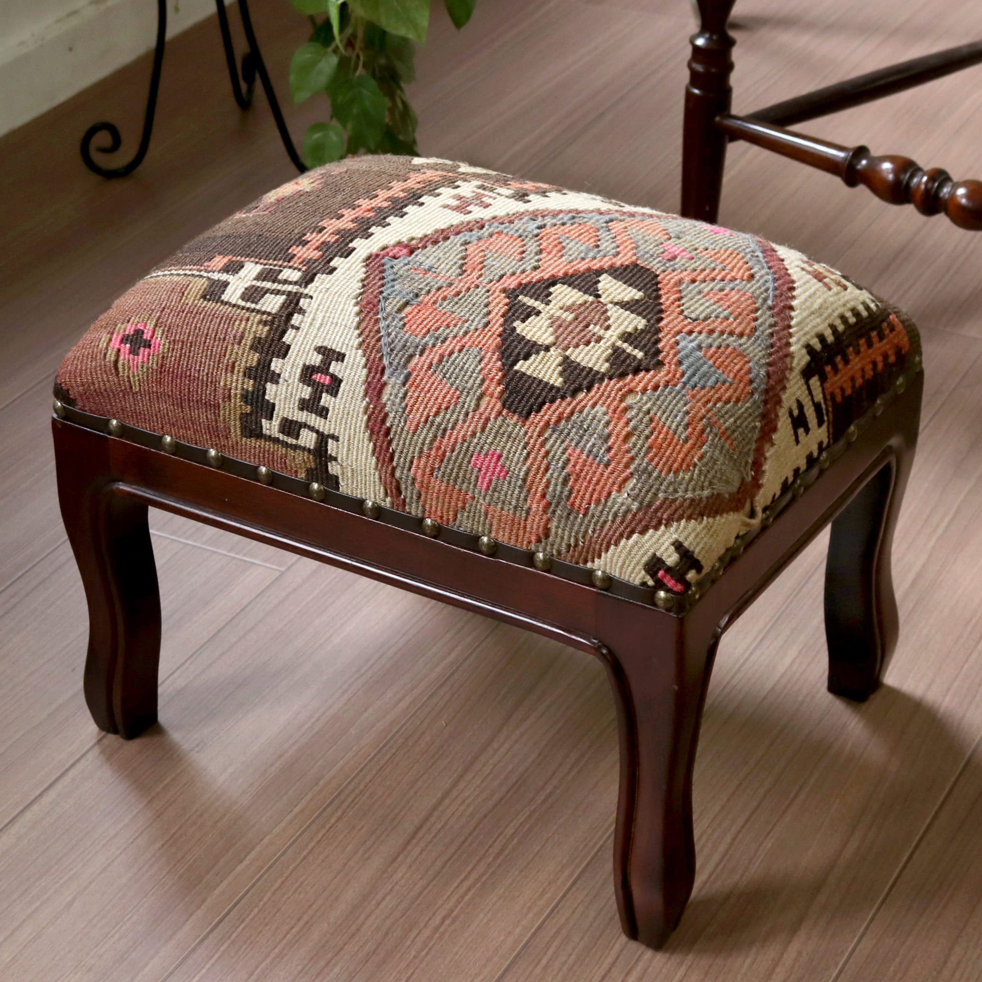 オールドキリム木製家具 H31×W39×D29cm カルス レクタングルサイズ スツール・オットマン old kilim stool ottman