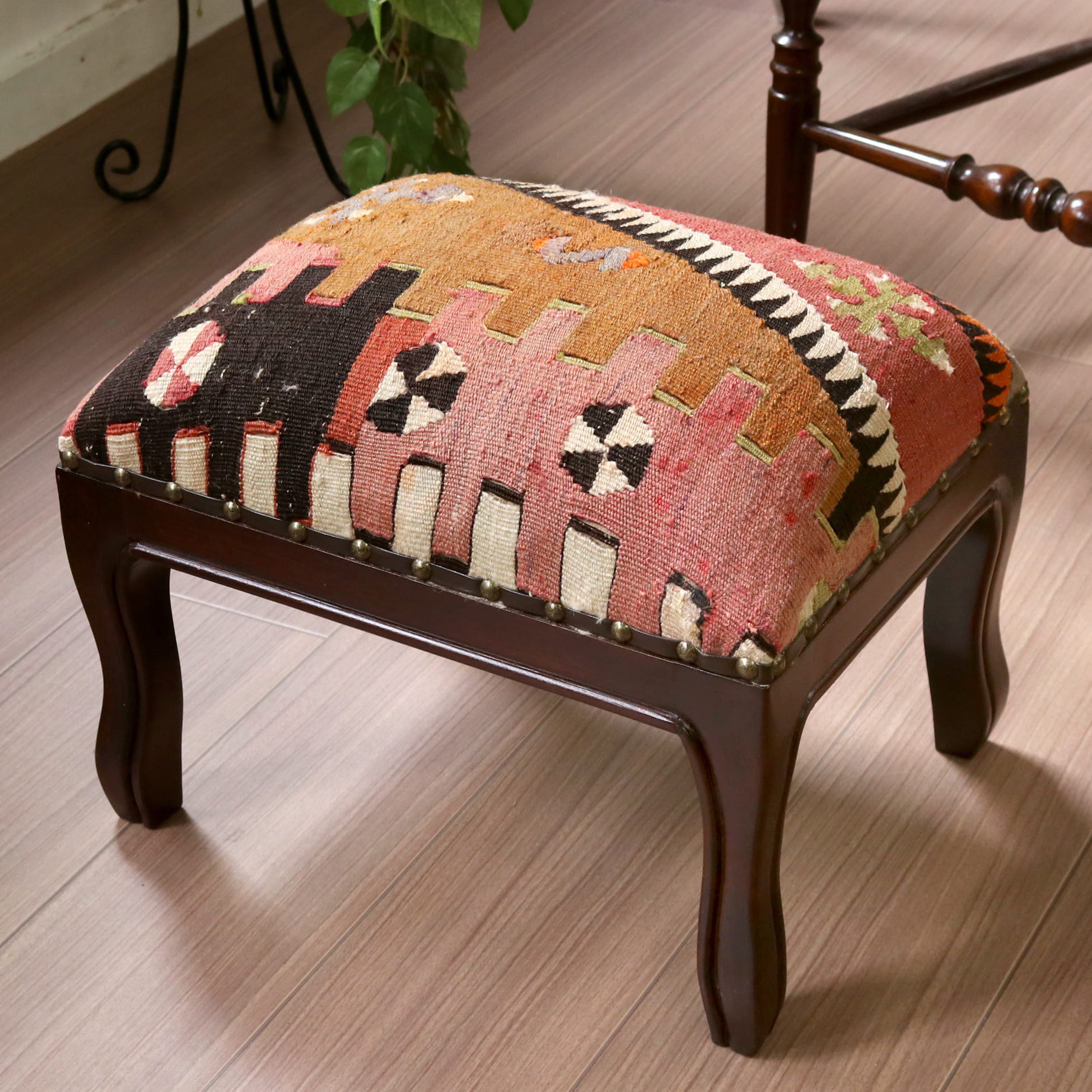 オールドキリム木製家具 H31×W39×D29cm アダナ レクタングルサイズ スツール・オットマン old kilim stool ottman