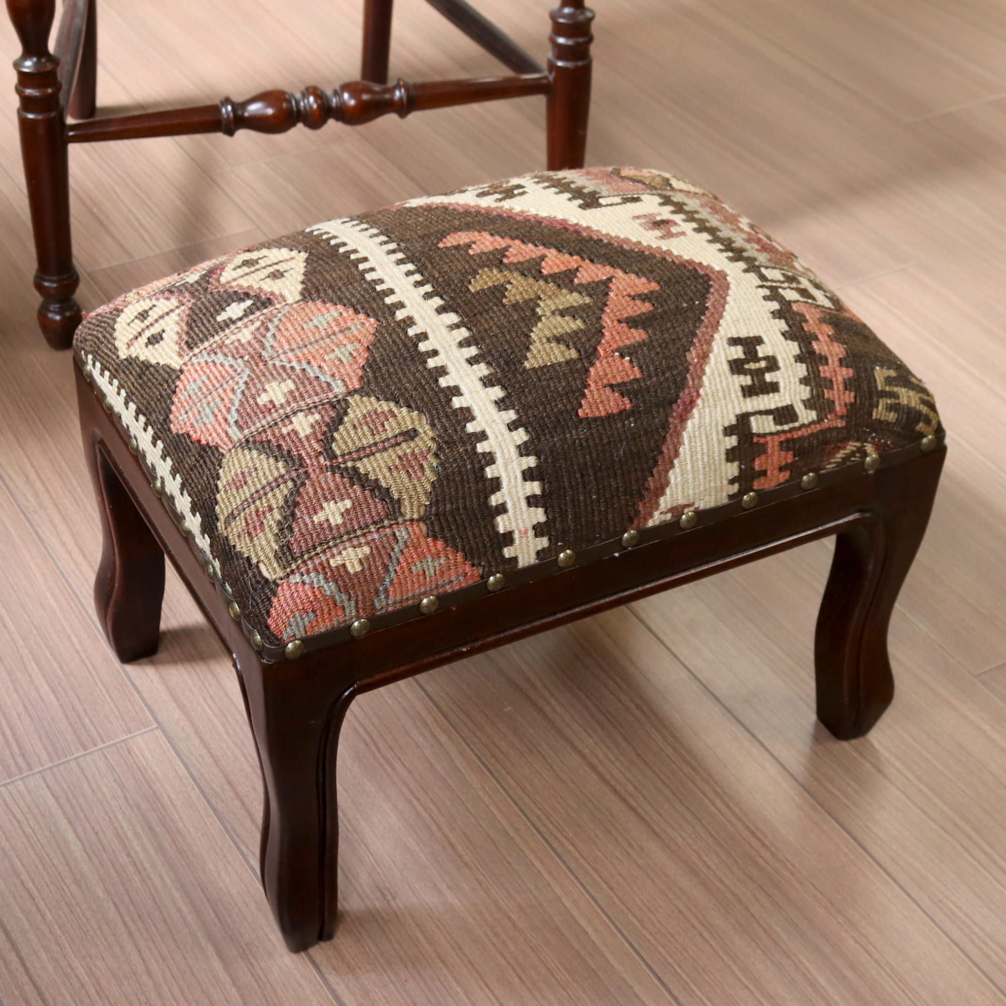 オールドキリム木製家具 H31×W39×D29cm カルス レクタングルサイズ スツール・オットマン old kilim stool ottman