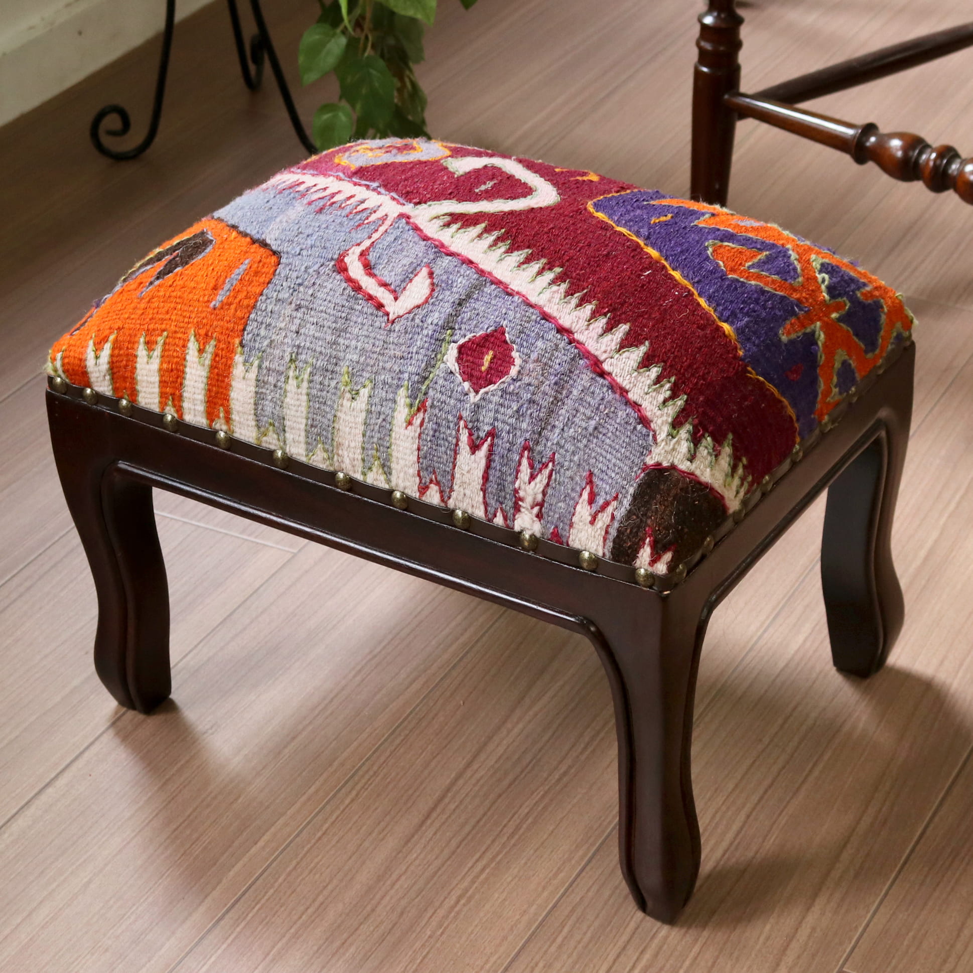 オールドキリム木製家具 H31×W39×D29cm アンタルヤ レクタングルサイズ スツール・オットマン old kilim stool ottman