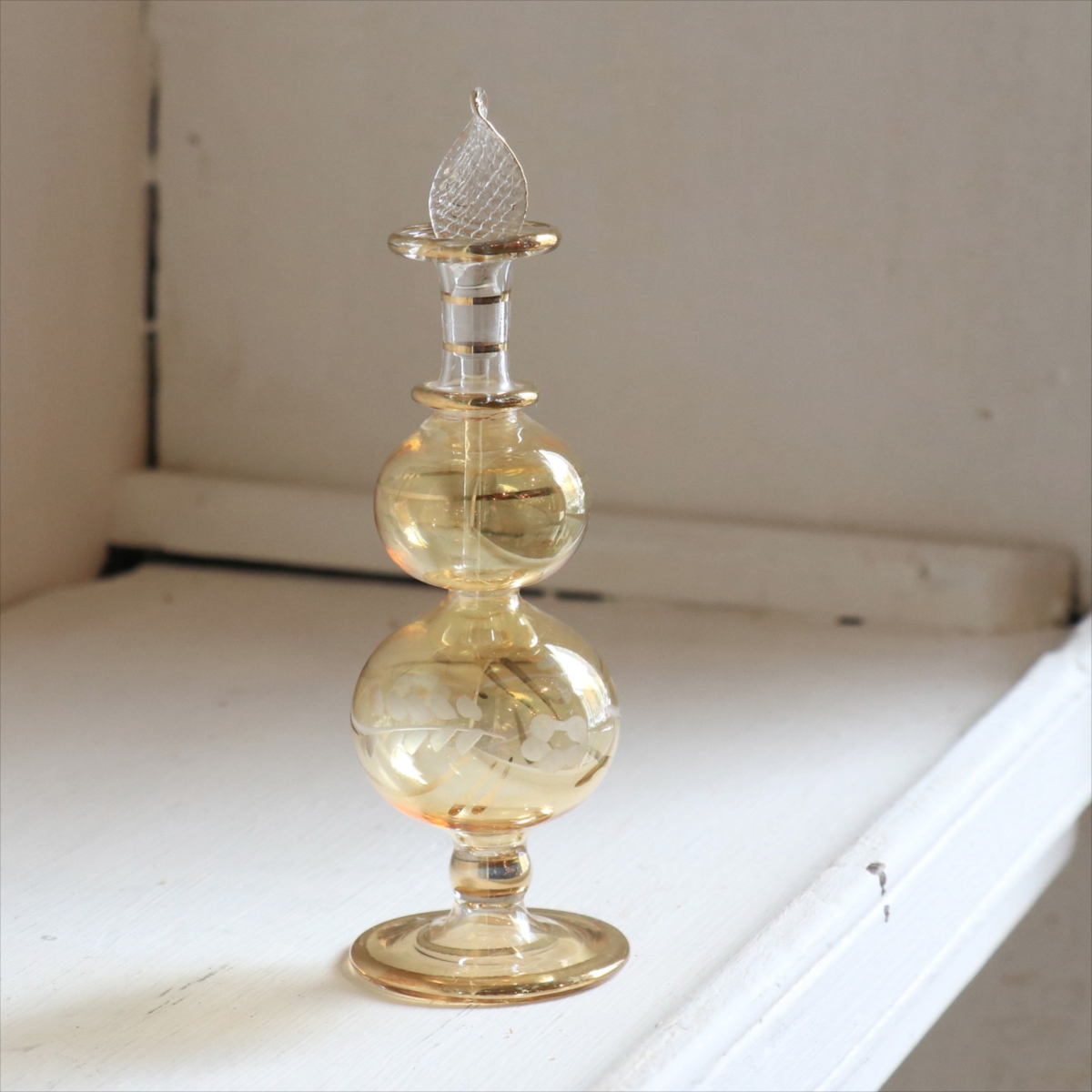 エジプト ガラス　香水瓶 クレオパトラ　15cm イエロー