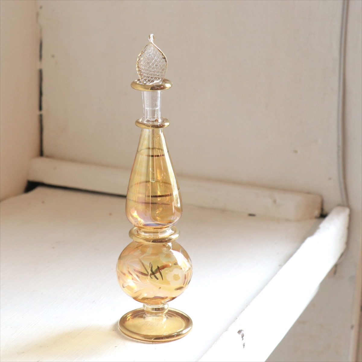 エジプト ガラス　香水瓶 クレオパトラ　15cm イエロー