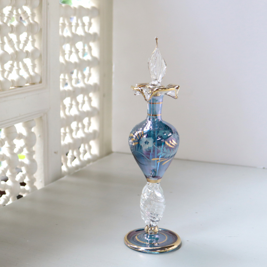 エジプトガラス香水瓶　Egyptian Perfume Bottle　ブルー　クリスタルステム