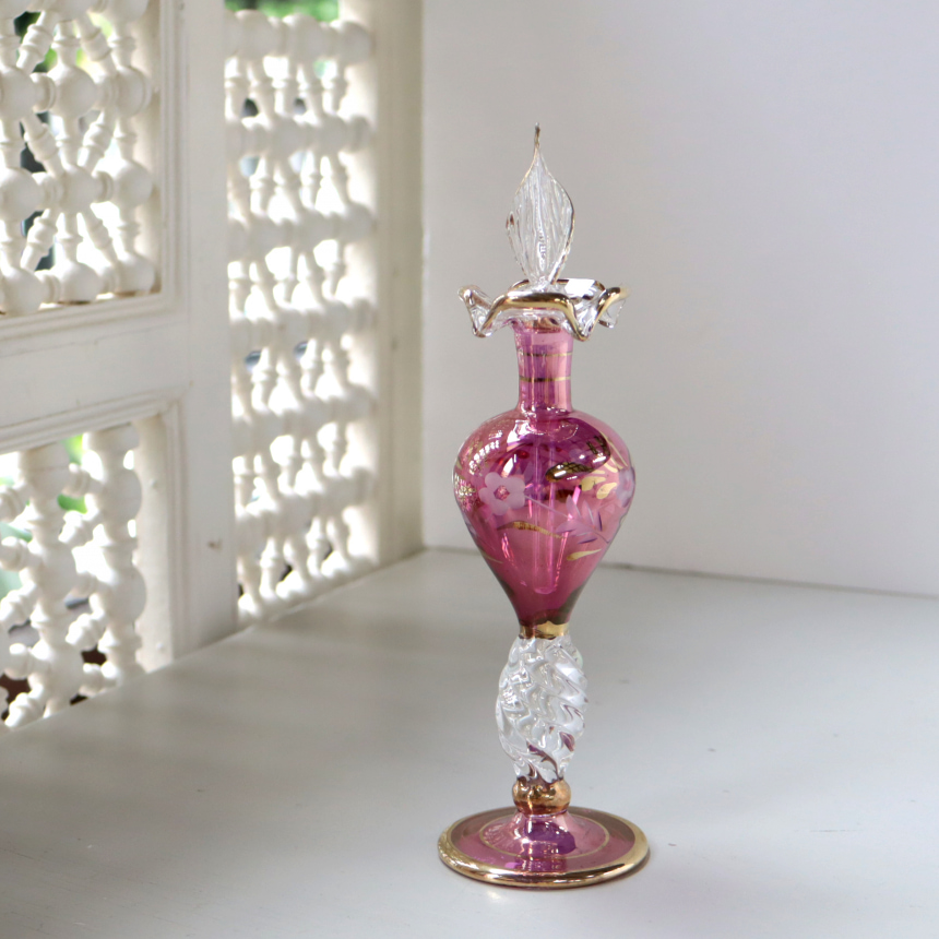 エジプトガラス香水瓶　Egyptian Perfume Bottle　パープル　クリスタルステム