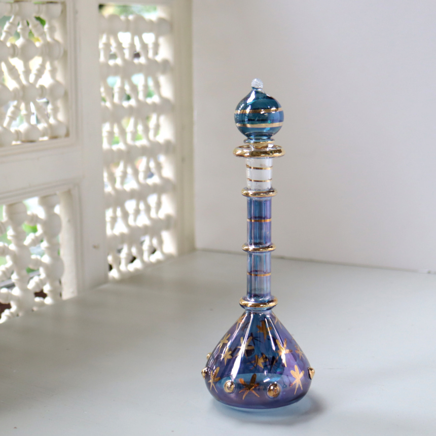 エジプトガラス香水瓶　Egyptian Perfume Bottle　ブルー　18cm