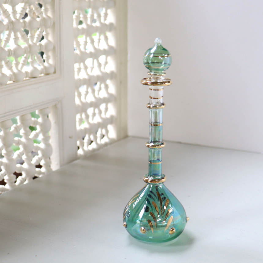 エジプトガラス香水瓶　Egyptian Perfume Bottle　グリーン　18cm