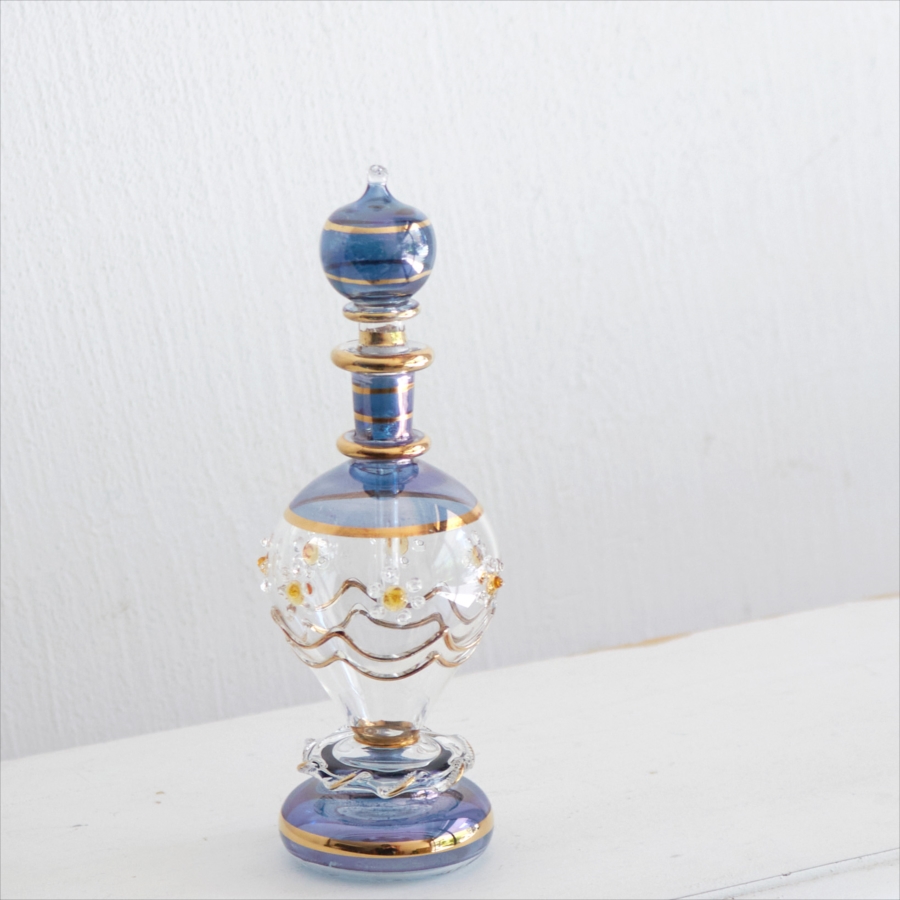 エジプトガラス香水瓶　Egyptian Perfume Bottle　ガラス細工 レリーフ　ブルー