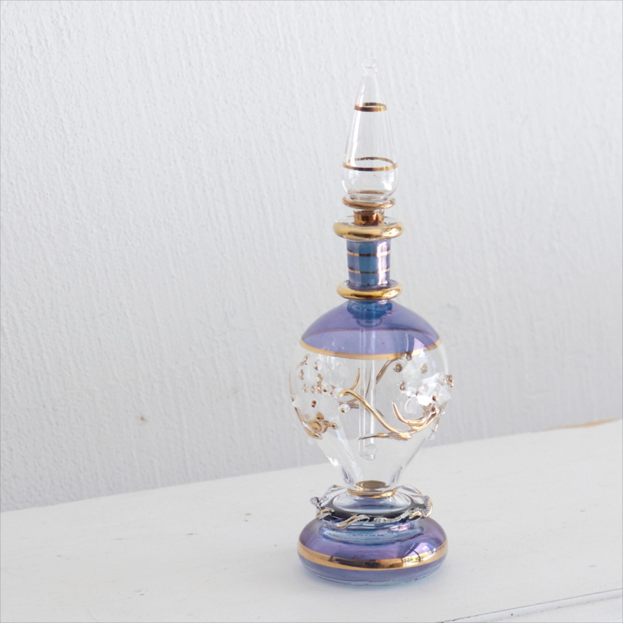 エジプトガラス香水瓶　Egyptian Perfume Bottle　ガラス細工 レリーフ　ブルー