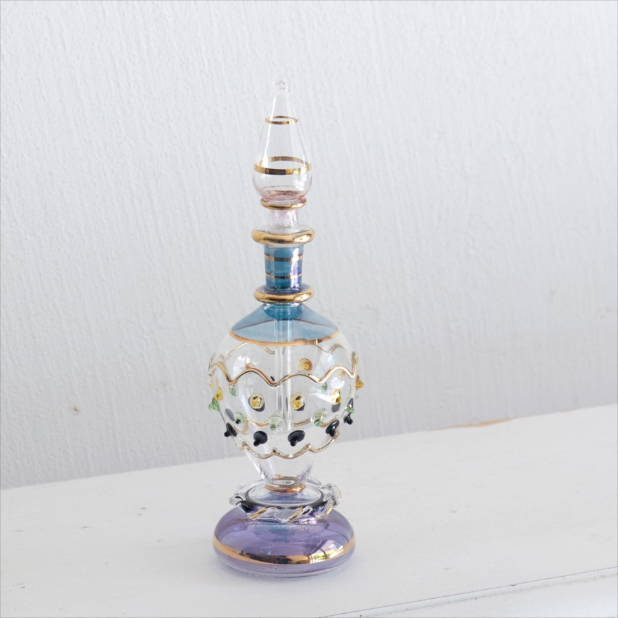 エジプトガラス香水瓶　Egyptian Perfume Bottle　ガラス細工 レリーフ　ブルー