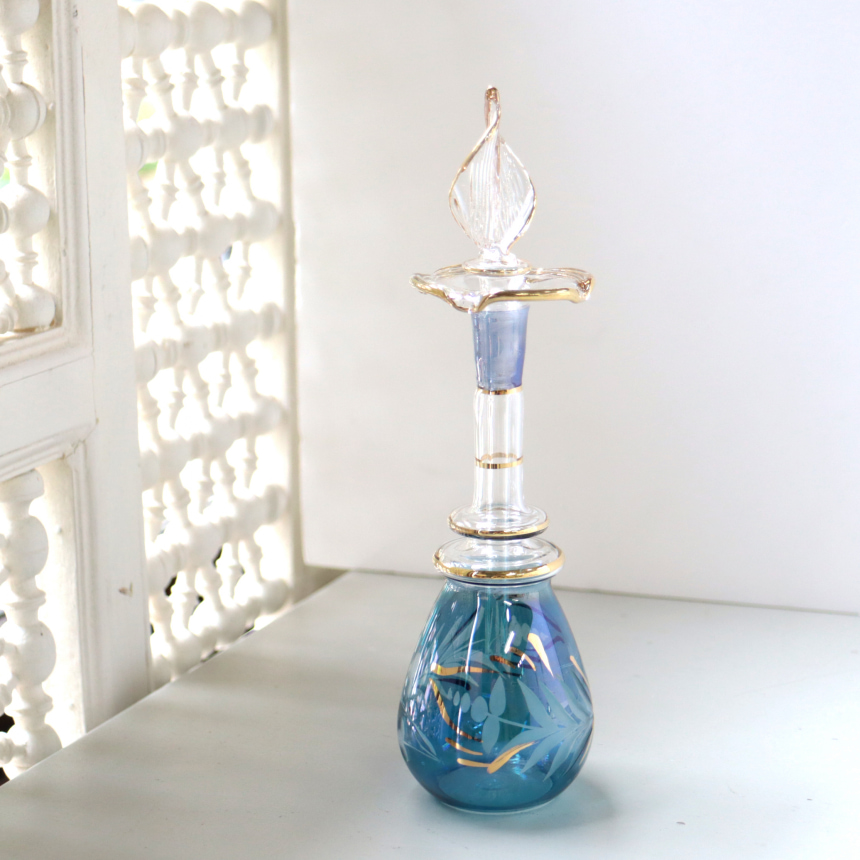 エジプトガラス香水瓶　Egyptian Perfume Bottle　ブルー　18cm