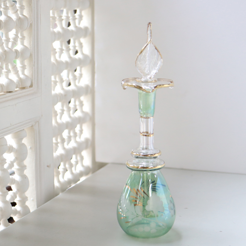 エジプトガラス香水瓶　Egyptian Perfume Bottle　グリーン　18cm