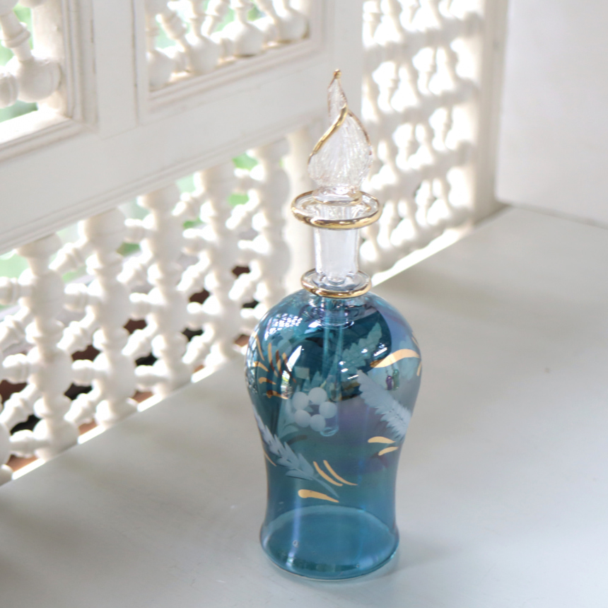 エジプトガラス香水瓶　Egyptian Perfume Bottle　ブルー　18cm