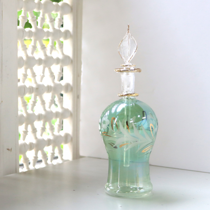 エジプトガラス香水瓶　Egyptian Perfume Bottle　グリーン　18cm