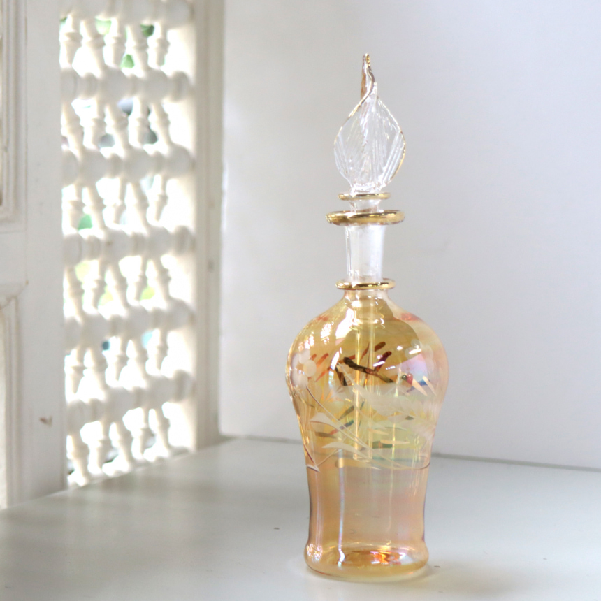 エジプトガラス香水瓶　Egyptian Perfume Bottle　イエロー　18cm