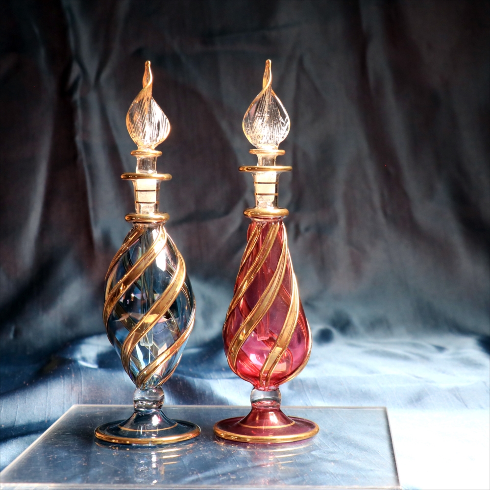 エジプトガラス香水瓶　２本セット ファラオ　ブルー/パープル