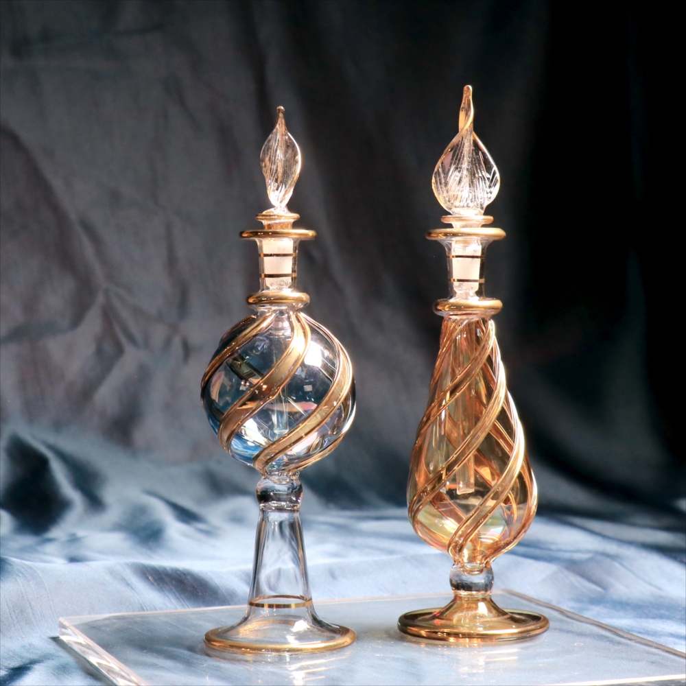 エジプトガラス香水瓶　２本セット ファラオ　ブルー/イエロー