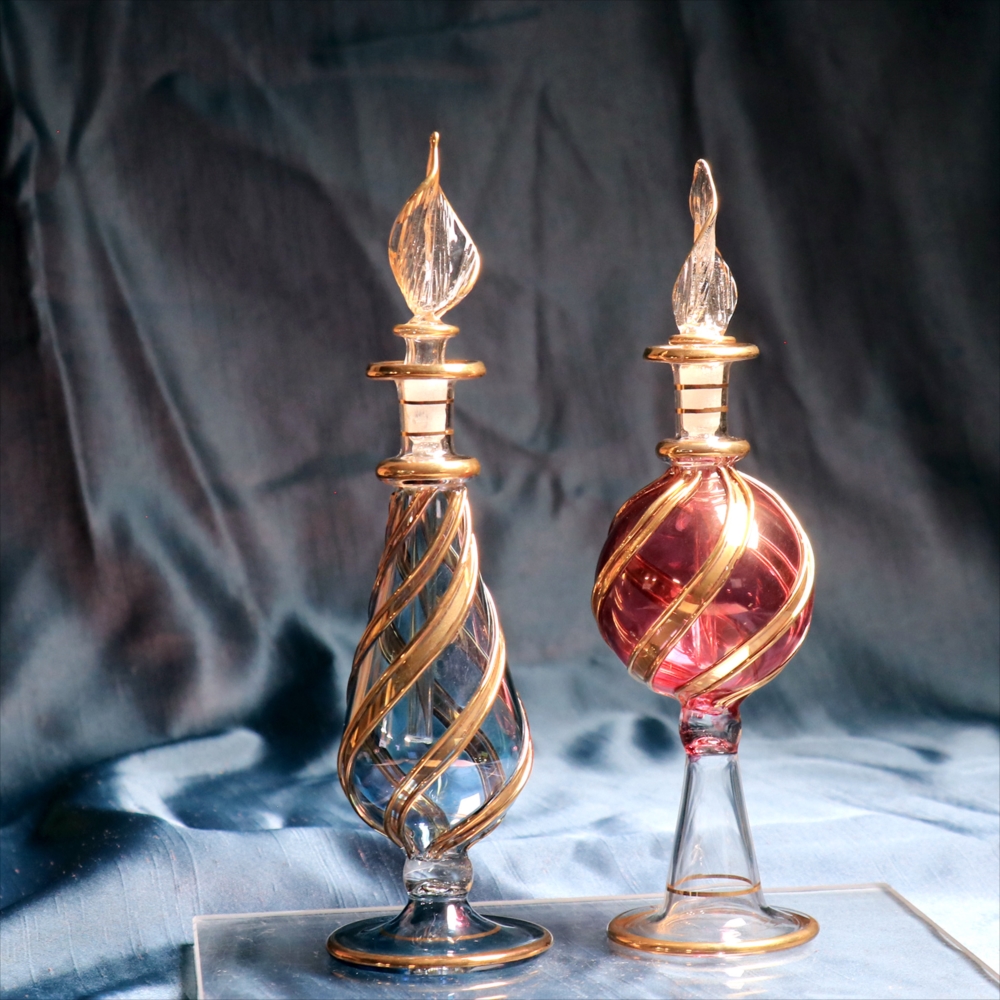 エジプトガラス香水瓶　２本セット ファラオ　ブルー/パープル