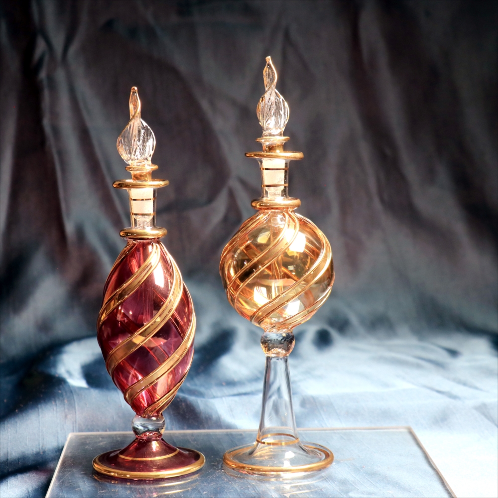 エジプトガラス香水瓶　２本セット ファラオ　パープル/イエロー