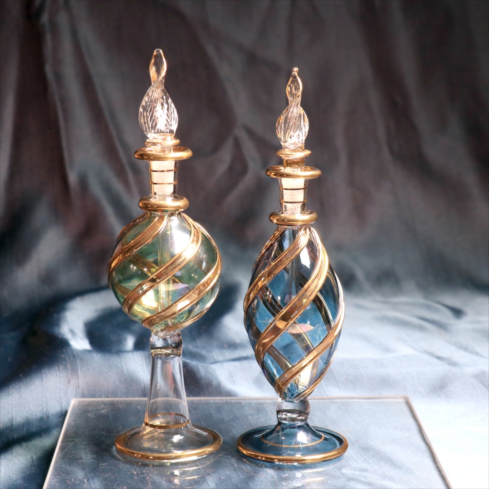 エジプトガラス香水瓶　２本セット ファラオ　グリーン/ブルー