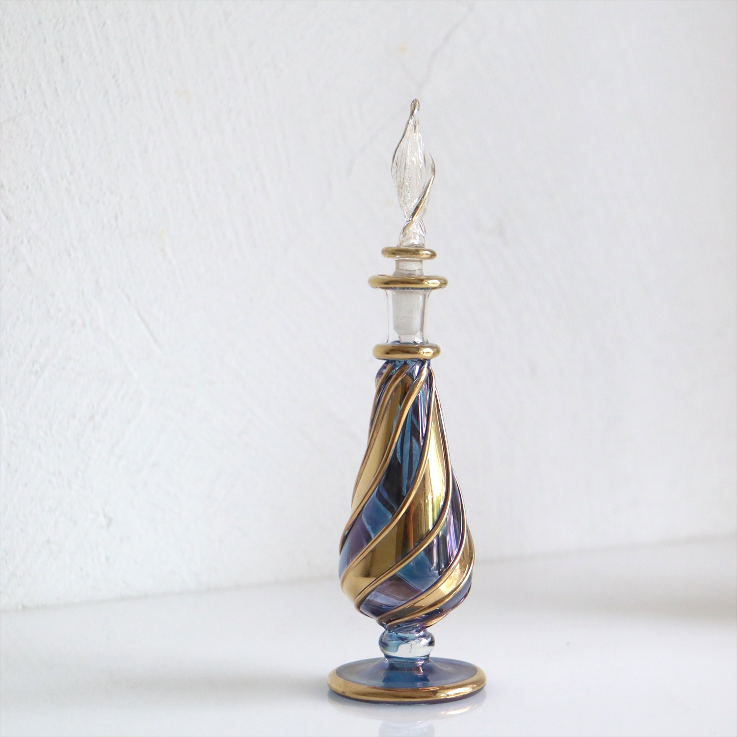 エジプトガラス香水瓶　ファラオ 13cm　ゴールド/ブルー