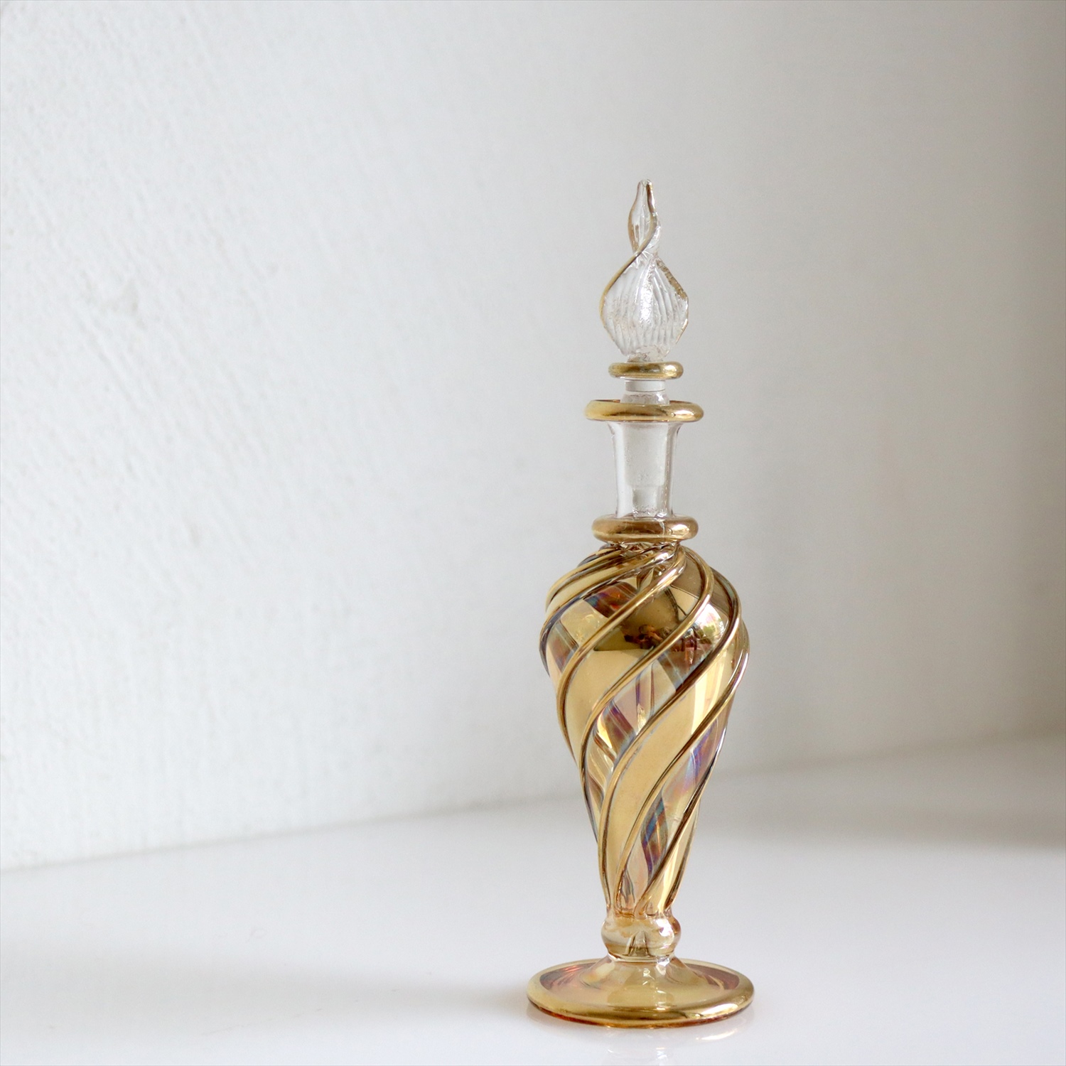 エジプトガラス香水瓶　ファラオ 13cm　ゴールド/イエロー