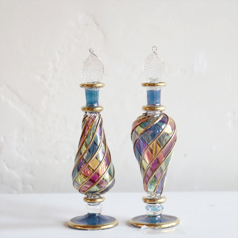 エジプトガラス香水瓶　Egyptian Perfume Bottle　2本セット　ファラオ　パステル　/ブルー