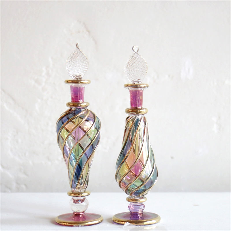 エジプトガラス香水瓶　Egyptian Perfume Bottle　2本セット　ファラオ　パステル　/パープル