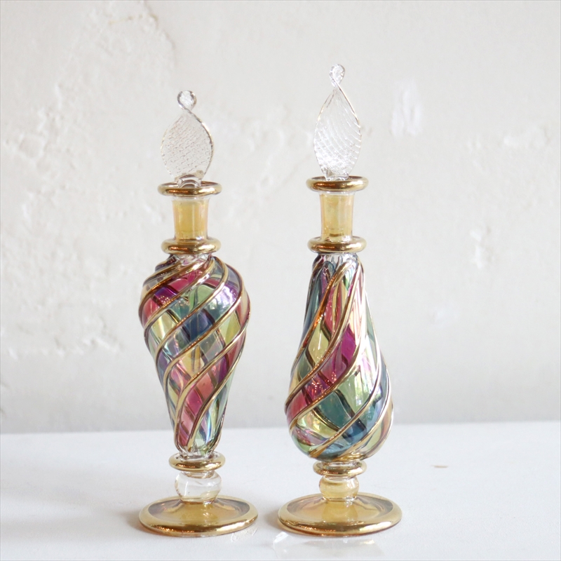 エジプトガラス香水瓶　Egyptian Perfume Bottle　2本セット　ファラオ　パステル　/イエロー