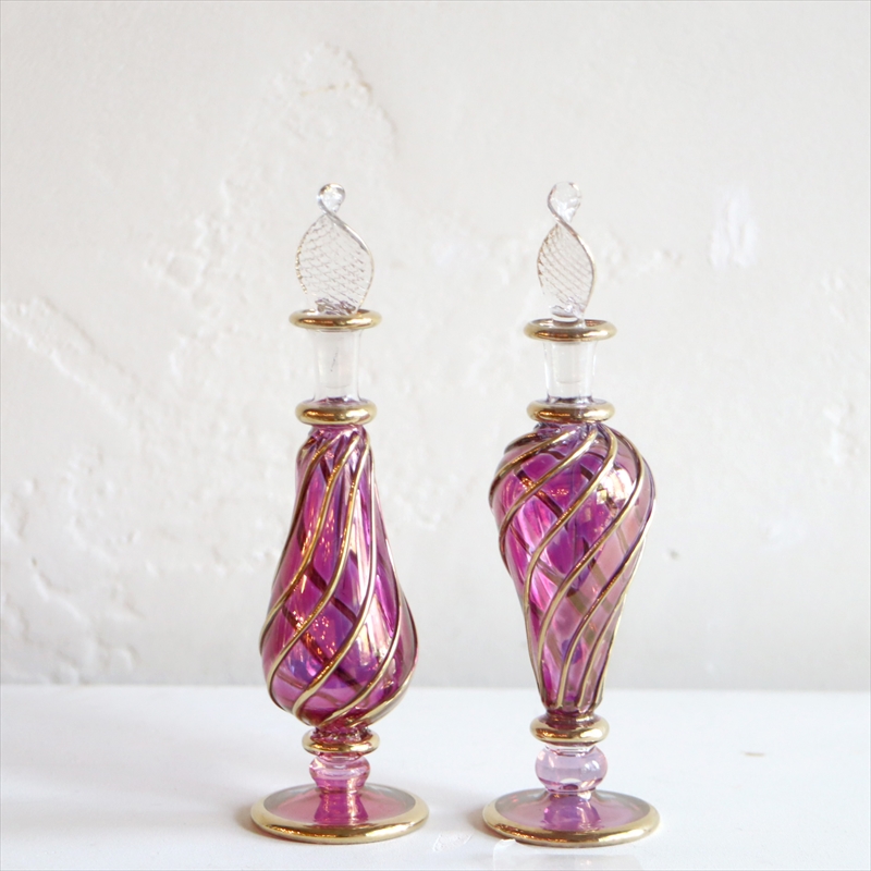 エジプトガラス香水瓶　Egyptian Perfume Bottle　2本セット　ファラオ　パープル