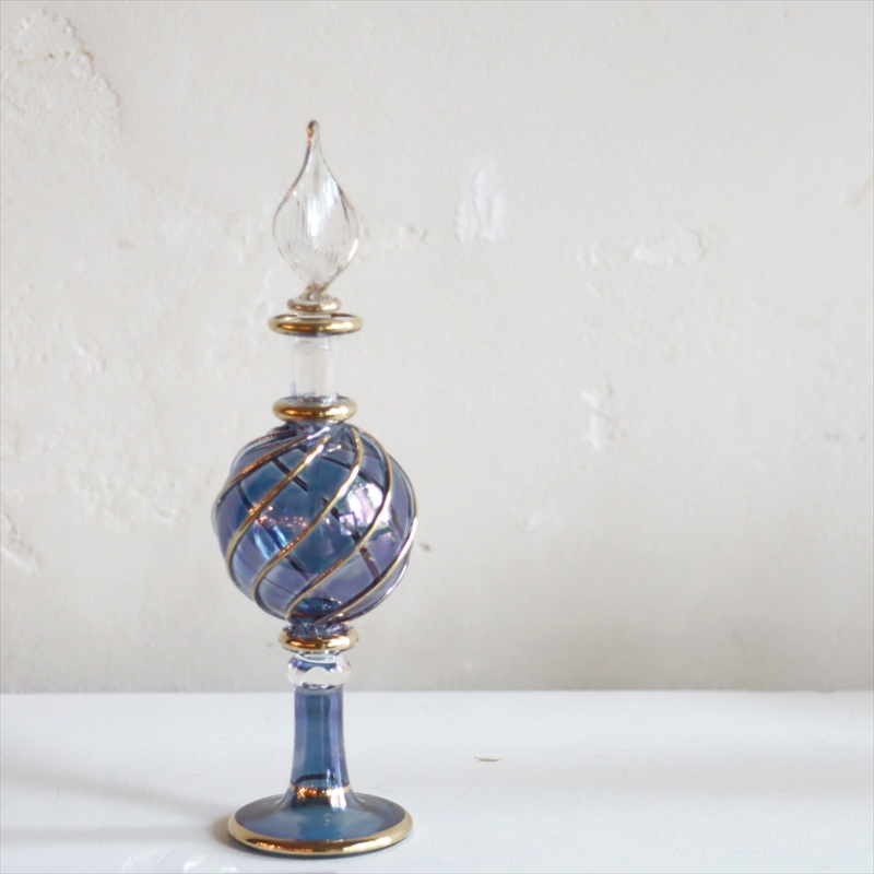 エジプトガラス香水瓶　Egyptian Perfume Bottle　ファラオ　ブルー　14cm
