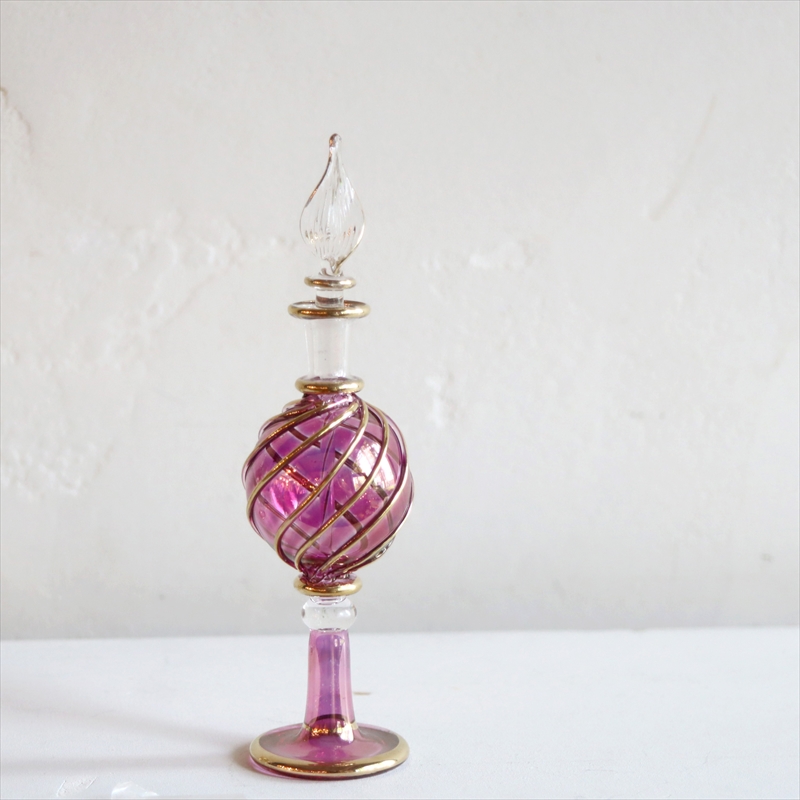エジプトガラス香水瓶　Egyptian Perfume Bottle　ファラオ　パープル　14cm