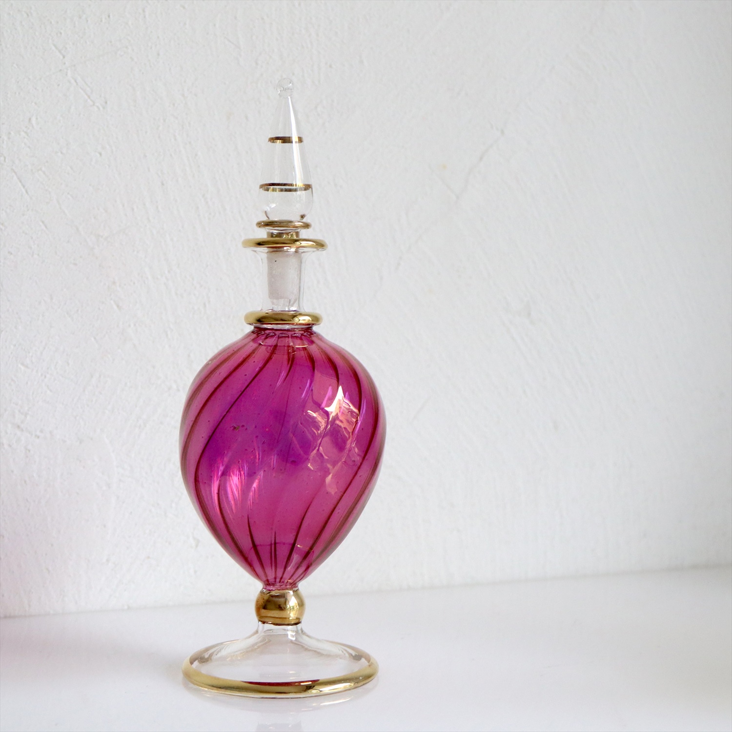 エジプトガラス香水瓶　17cm 　オプティック　パープル