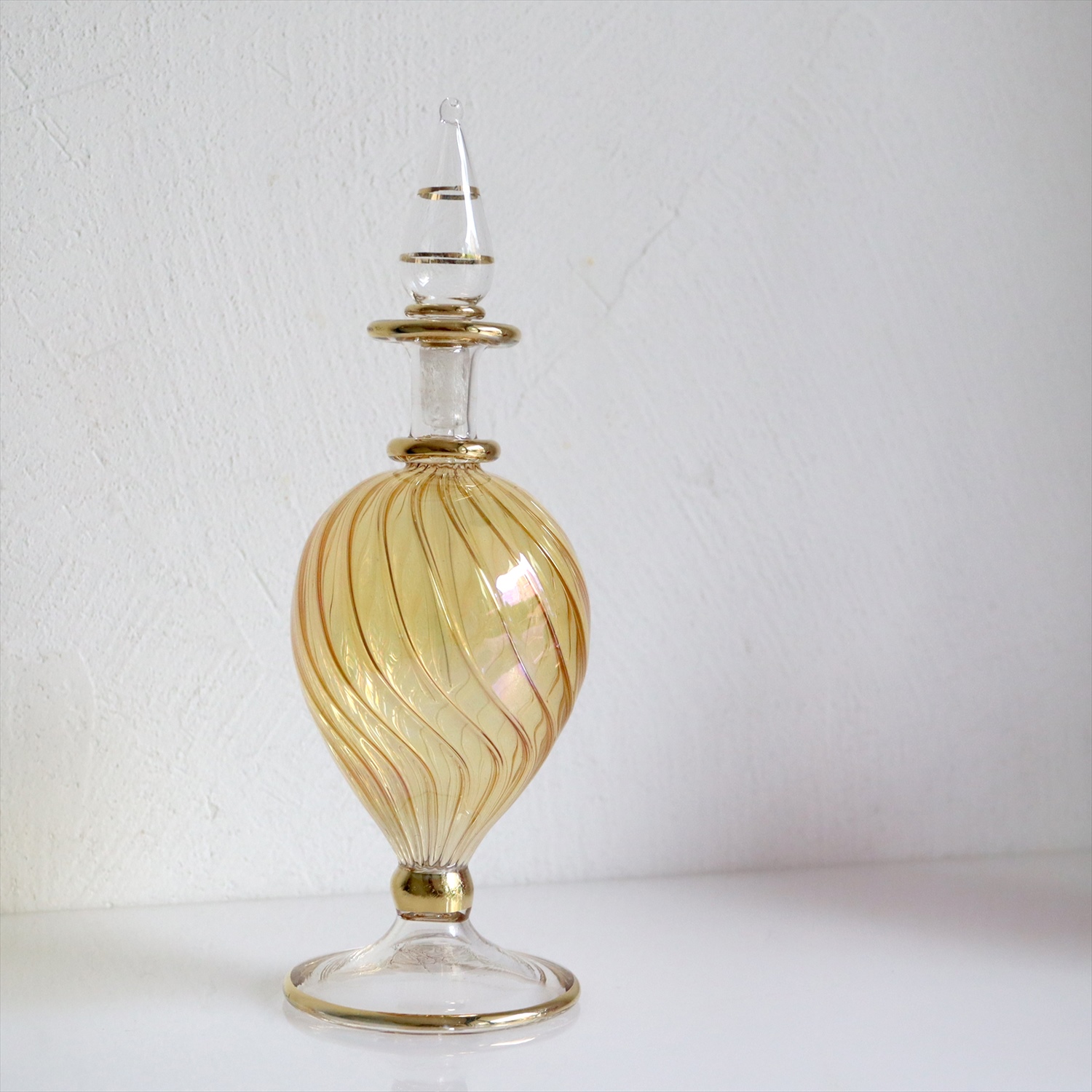 エジプトガラス香水瓶　17cm 　オプティック　イエロー