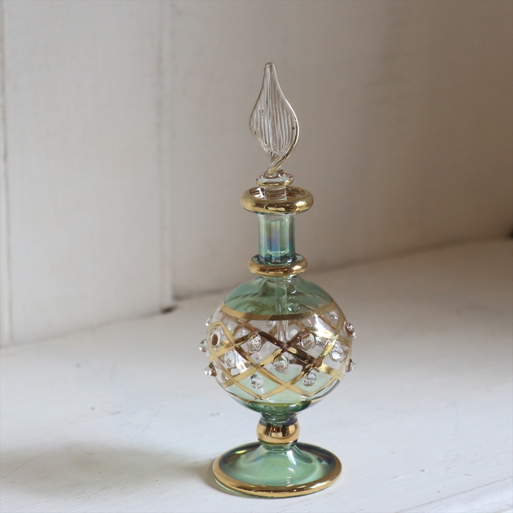 エジプトガラス香水瓶　クレオパトラ 　12cm　直径4cm グリーン　Egyptian Perfume Bottle