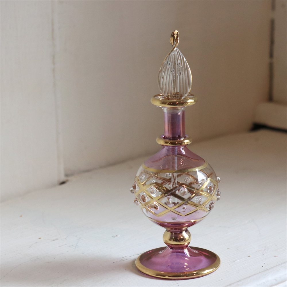 エジプトガラス香水瓶　クレオパトラ 　12cm　直径4cm パープル　Egyptian Perfume Bottle