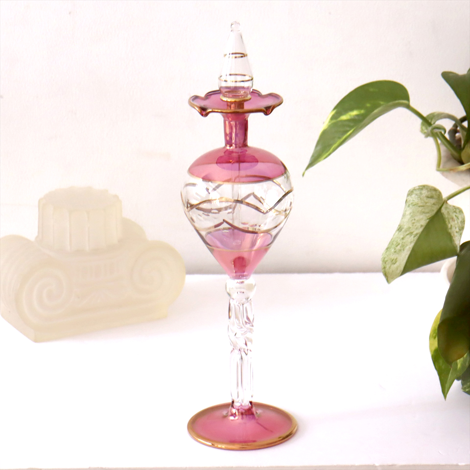 エジプト　ガラス香水瓶 Egyptian Purfume Bottle　　トールサイズ　ピンク　22cm