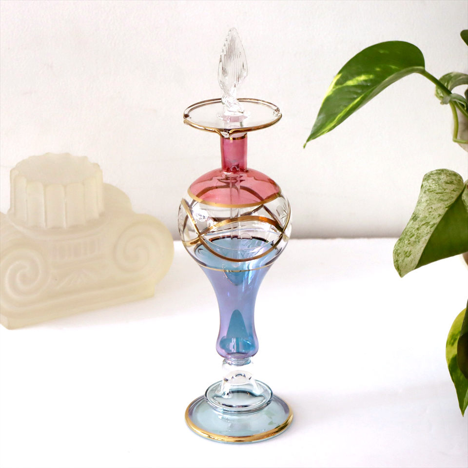 エジプト　ガラス香水瓶 Egyptian Purfume Bottle　　ピンク＆ブルー　20.5cm