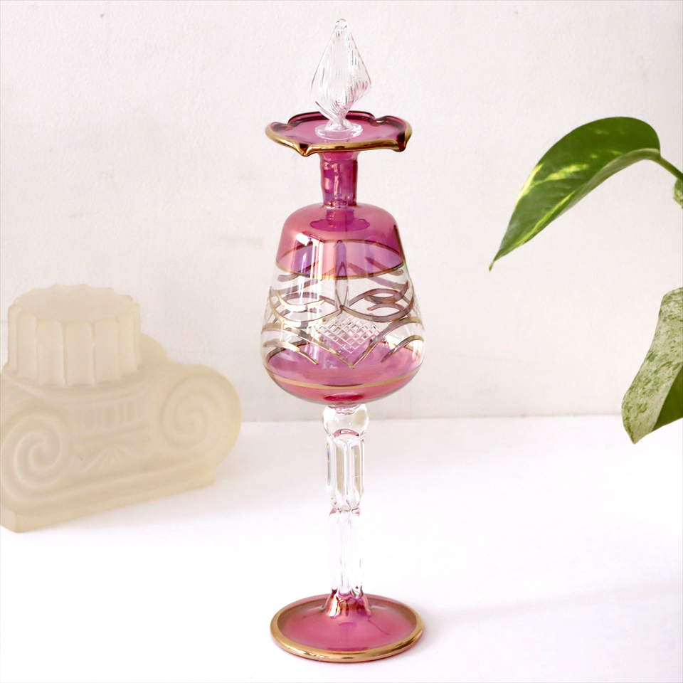 エジプト　ガラス香水瓶 Egyptian Purfume Bottle　　ピンク　22.5cm