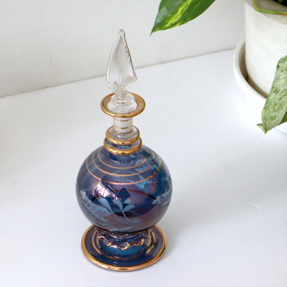 エジプト　ガラス香水瓶 Egyptian Purfume Bottle　　クレオパトラ　ブルー16.5cm