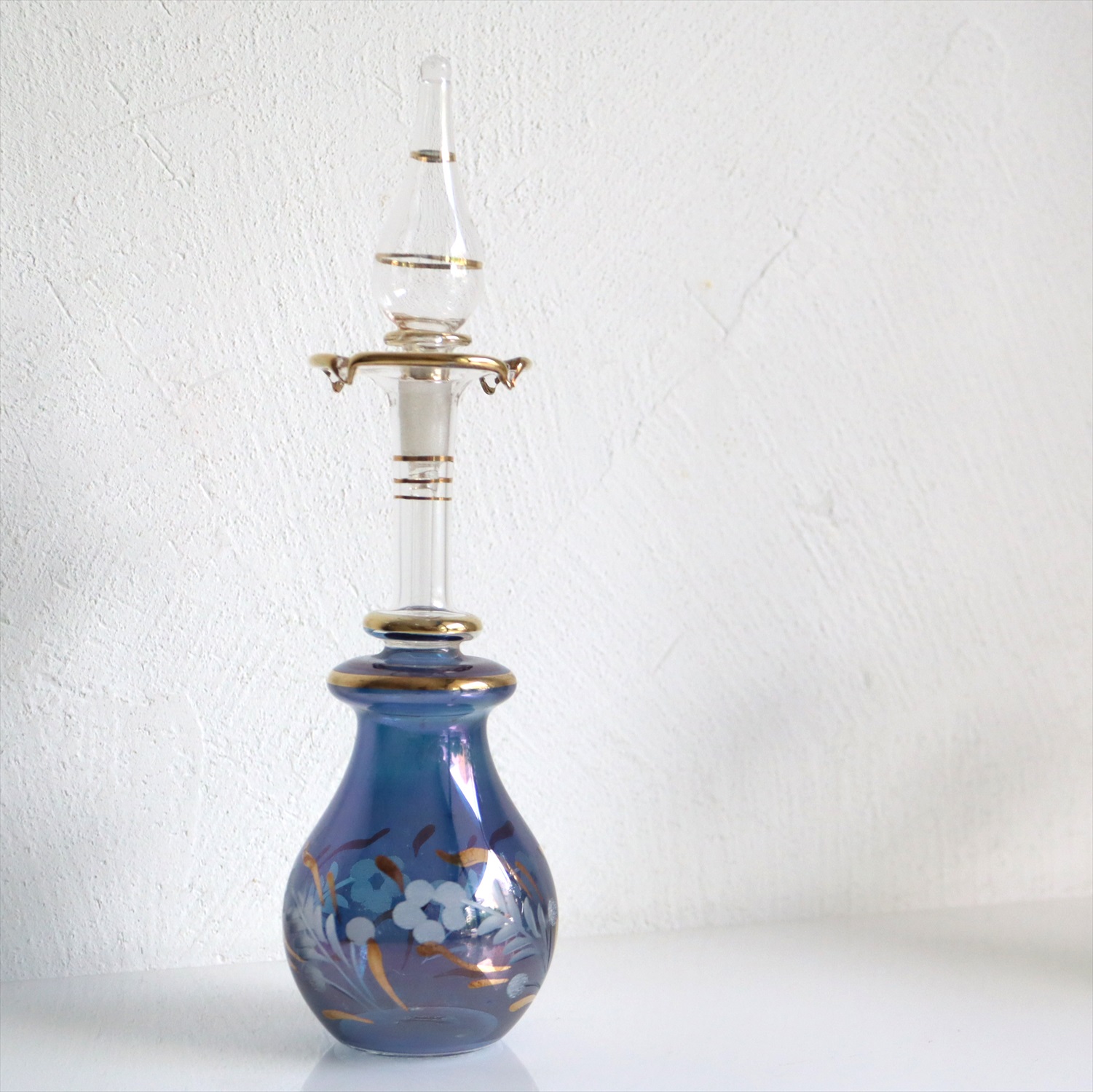 エジプトガラス香水瓶　Egyptian Perfume Bottle　18cm ブルー