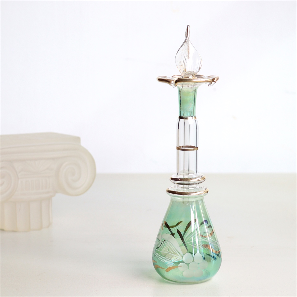 エジプトガラス香水瓶　Egyptian Perfume Bottle　18cm グリーン