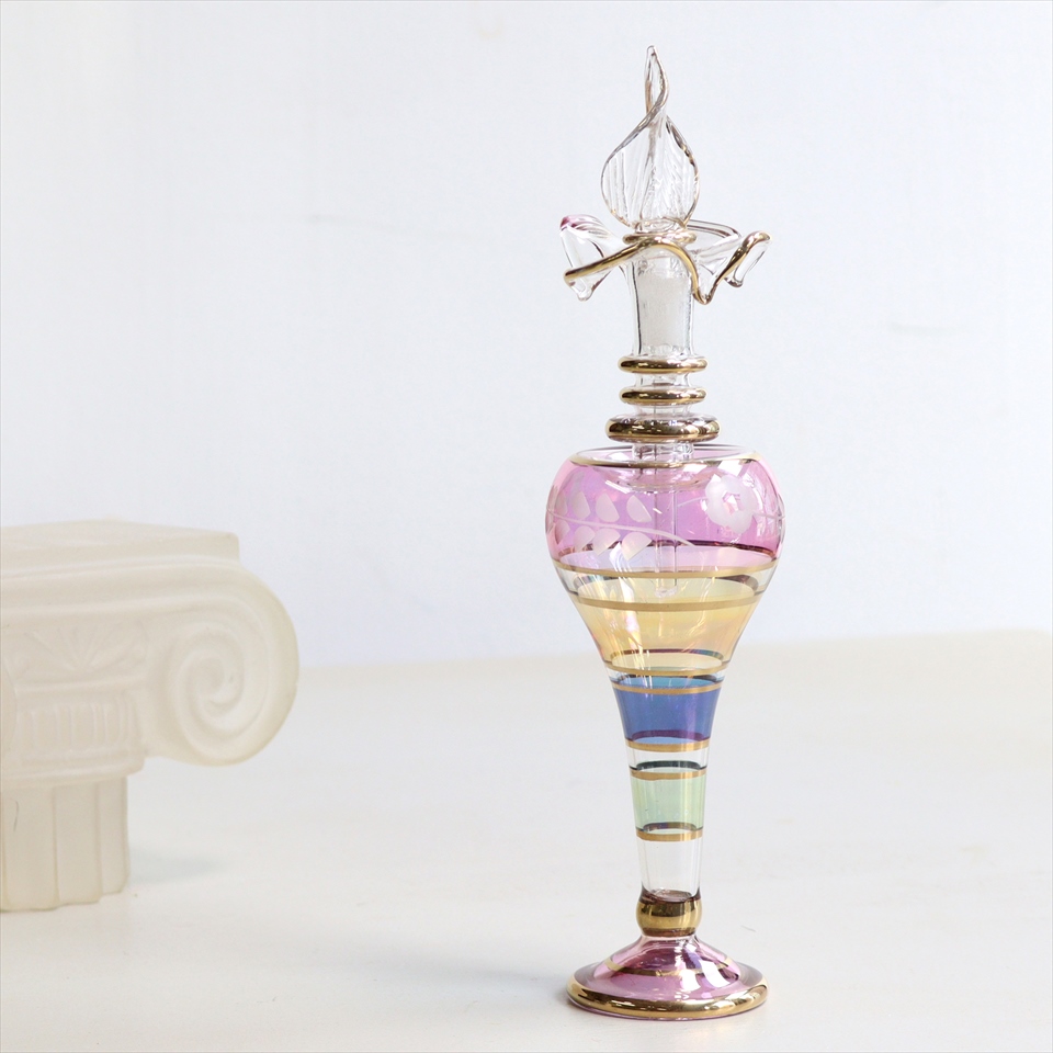 ガラス香水瓶 エジプト香水瓶 Egyptian Purfume Bottle 　20cm パステルカラー