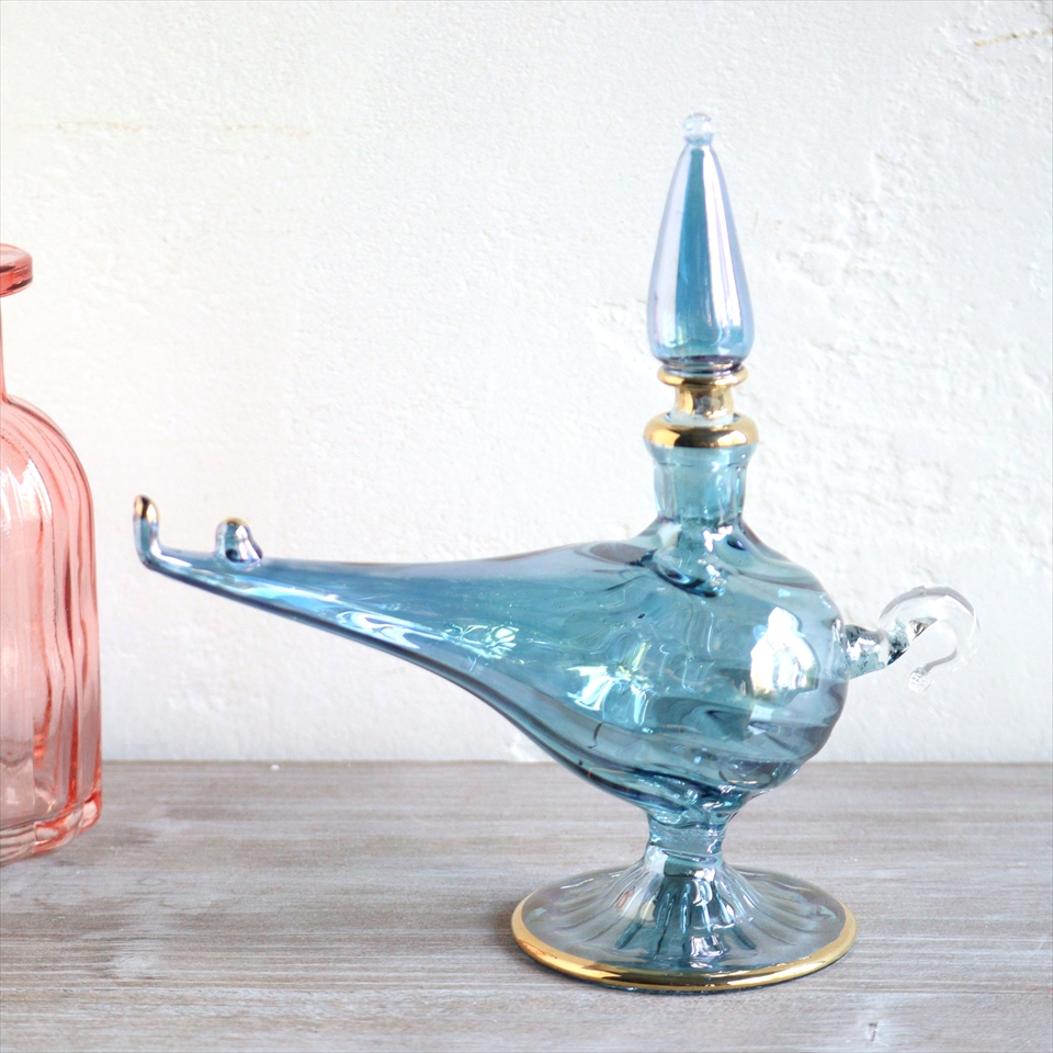 エジプトガラス香水瓶　アラジンランプ　Egyptian Perfume Bottle Aladdin Lamp　ブルー オプティック