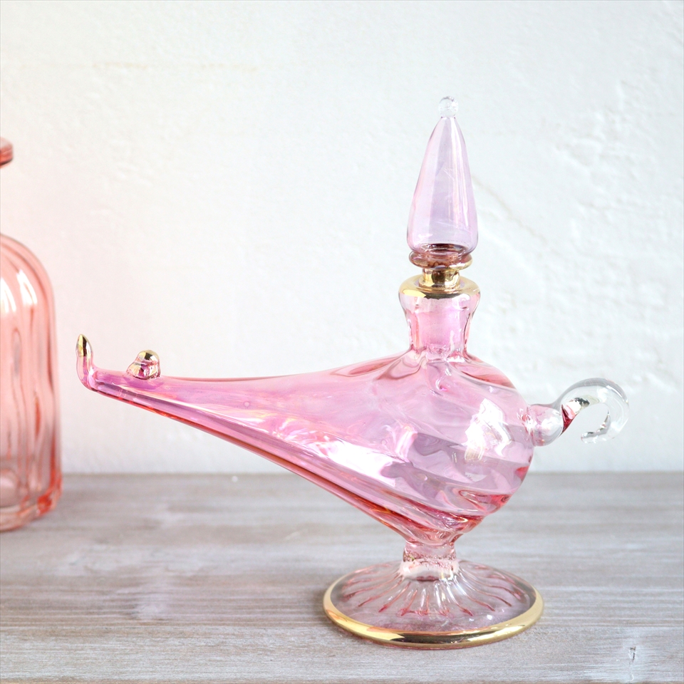エジプトガラス香水瓶　アラジンランプ　Egyptian Perfume Bottle Aladdin Lamp　ピンク オプティック