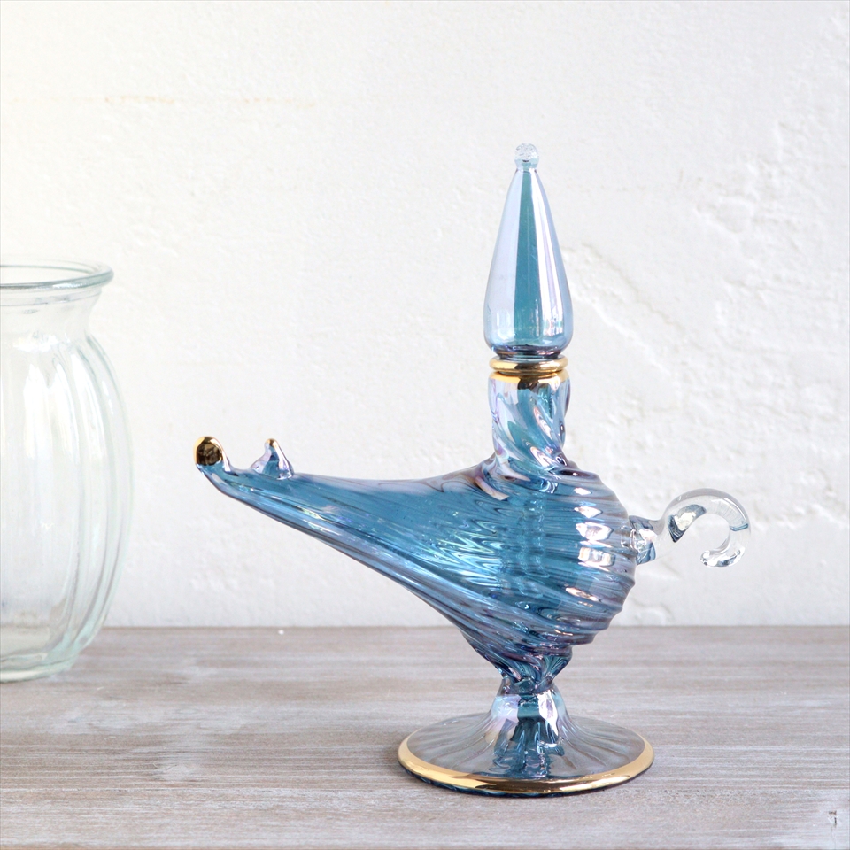 エジプトガラス香水瓶　アラジンランプ　Egyptian Perfume Bottle Aladdin Lamp　ブルー オプティック