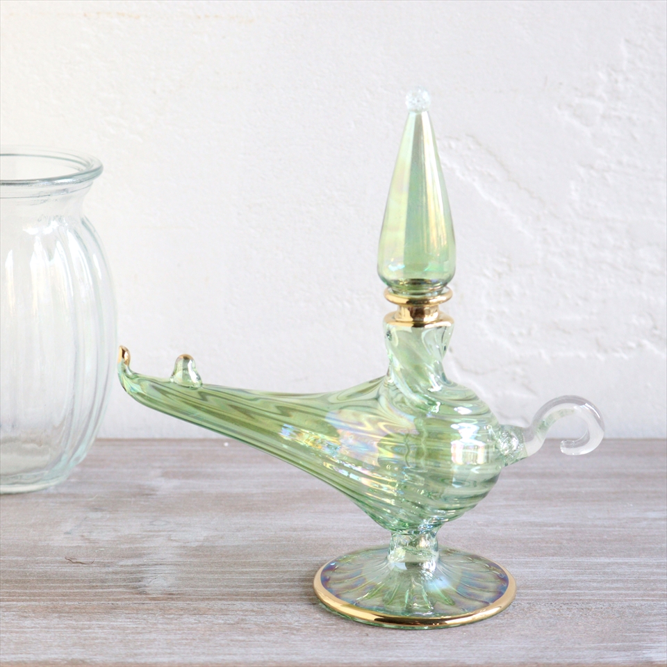 エジプトガラス香水瓶　アラジンランプ　Egyptian Perfume Bottle Aladdin Lamp　グリーン オプティック