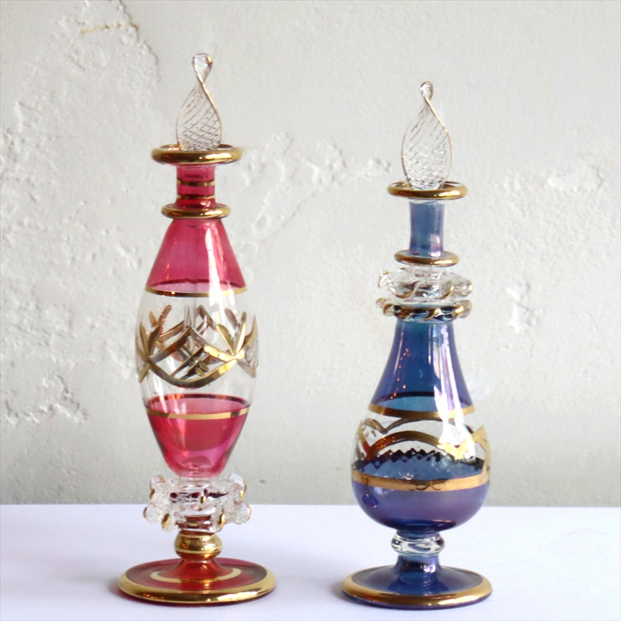ガラス香水瓶・エジプト　2本セット　15cmサイズ　/クレオパトラ　レッド・ブルー