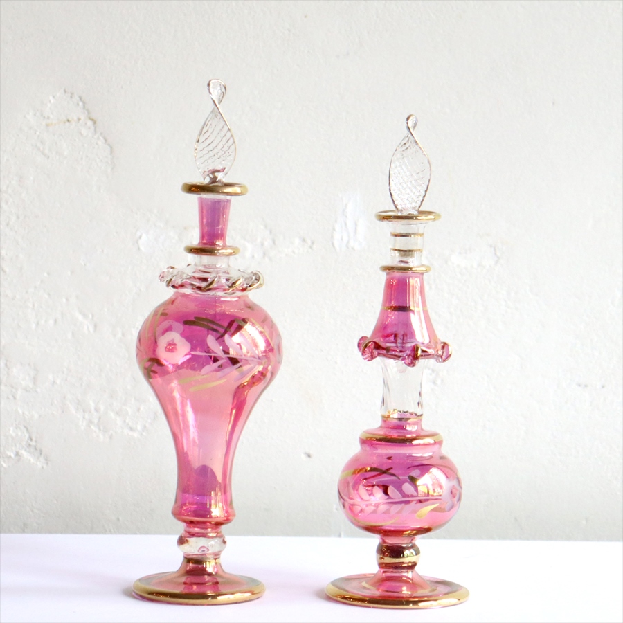 ガラス香水瓶・エジプト　2本セット　15cmサイズ　/クレオパトラ　ピンク