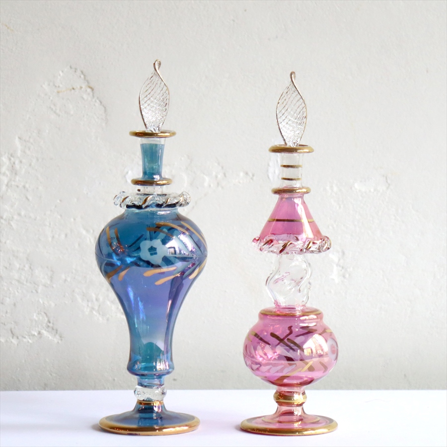 ガラス香水瓶・エジプト　2本セット　15cmサイズ　/クレオパトラ　ブルー・ピンク