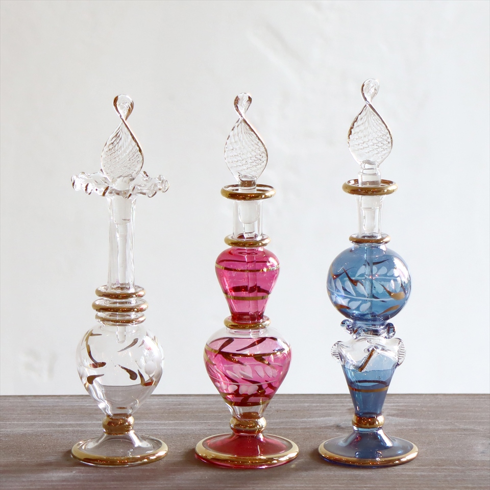 ガラス香水瓶・エジプト　3本セット　Egyptian Purfume Bottle　クリア/パープル/ブルー